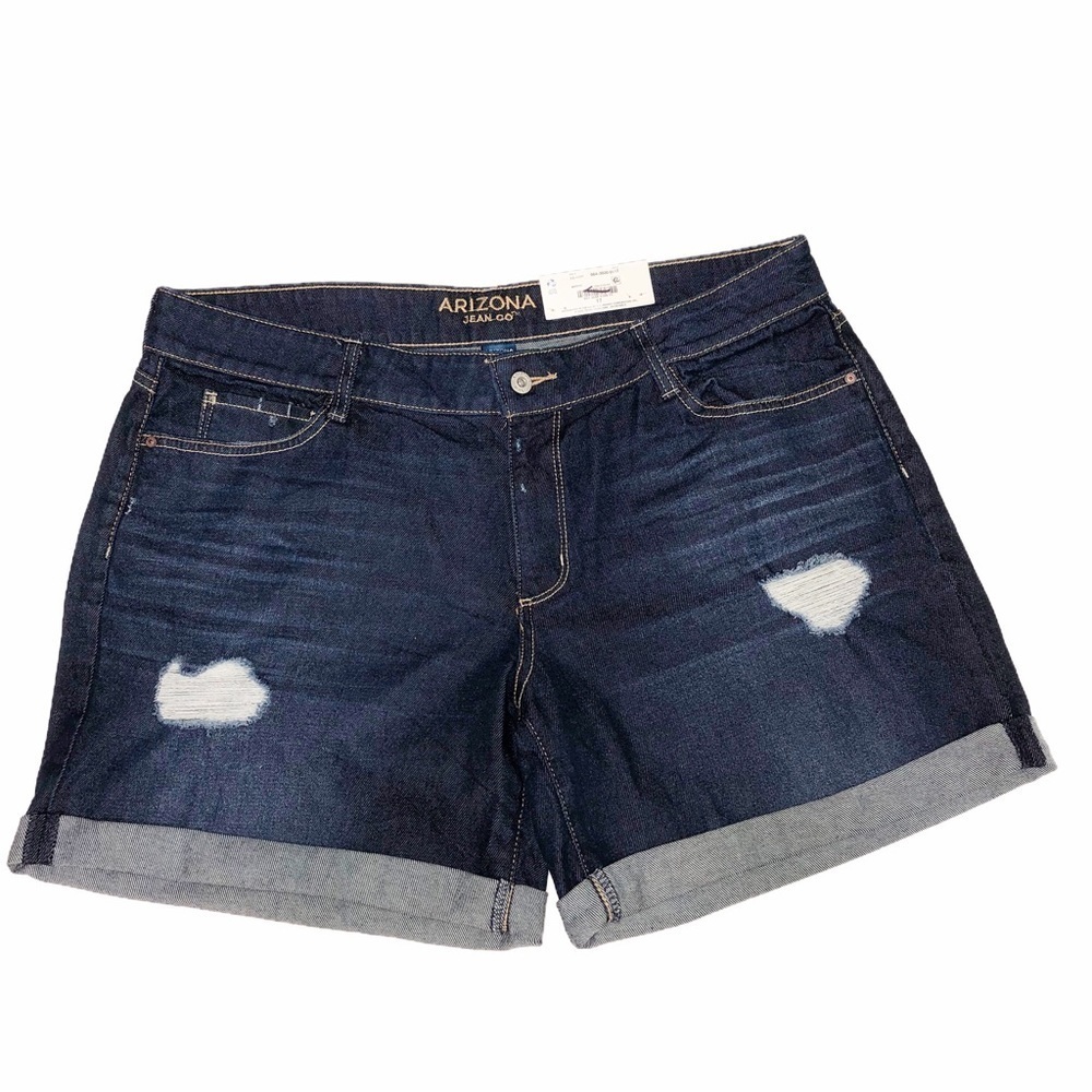 Arizona Jean Co Size 17 Shorts Jean Boyfriend 6” Dark Wash Blue Distressed NEW